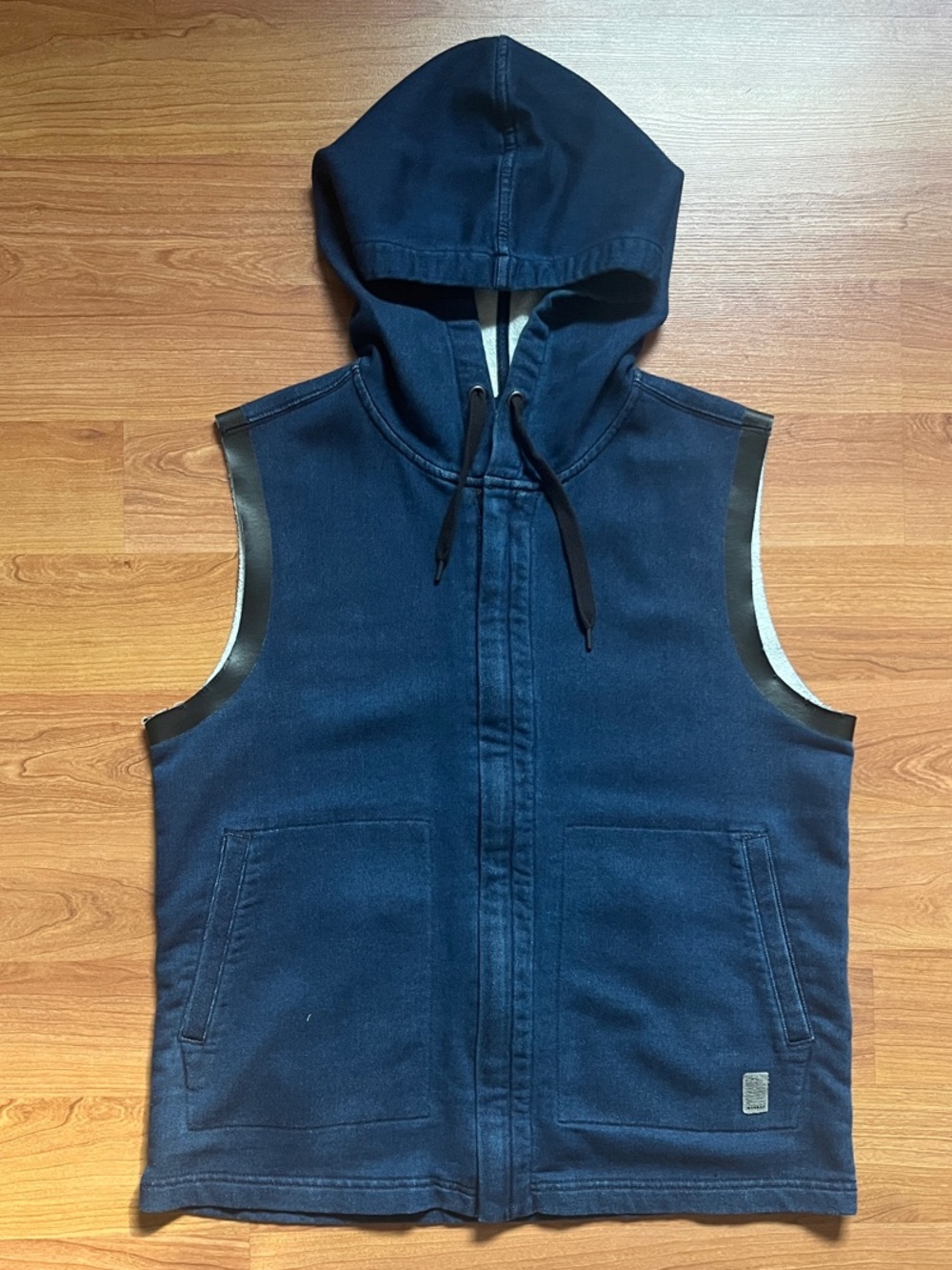 Lee Men's Sleeveless Hooded Zip Vest in Indigo